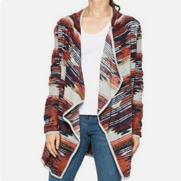 LUCKY Brand Women’s Sweater Cardigan Open Front Waterfall Aztec Cotton plus size - Picture 1 of 10